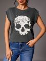 SHEIN Tall Ladies' Skull Print Batwing Sleeve T-Shirt