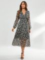 SHEIN Privé Random Printed Long Sleeve Dress