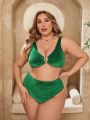 SHEIN Swim Vcay Plus Size Women's Swimsuit Set With Circular Ring Decoration