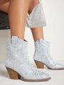 Women's Fashion Rhinestone Decor Ankle Boots And Short Boots