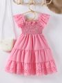 SHEIN Kids SUNSHNE Young Girl Laser Cut Out Ruffle Trim Dress