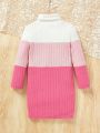 SHEIN Young Girl Colorblock Turtleneck Ribbed Knit Dress