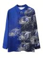 Plus Size Women'S Peacock Printed Long Sleeve Shirt