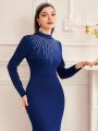 SHEIN Modely Women's Blue Rhinestone Decorated Mermaid Tail Design Fashion Bodycon Dress