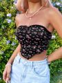 SHEIN WYWH Holiday Floral Lace Splice Tube Top For Women