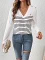 SHEIN Frenchy Women's Striped V-neck T-shirt