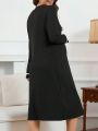 Maternity Solid Color Button Front Long Sleeve Homewear