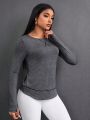 SHEIN Daily&Casual Stitching Edge Detail Long Sleeve Sports T-shirt