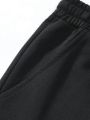 Men's Plus Size Letter Print Inner Fleece Hoodie And Sweatpants Set, Keep Warm