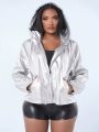 SHEIN SXY Women'S Metallic Bright Color Hooded Loose Jacket With Pocket For Party And Street Look