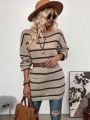 SHEIN LUNE Striped Pattern Drop Shoulder Pocket Patched Sweater