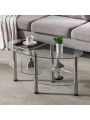 Oval Glass Coffee Table, Modern Accent Table for Living Room, 2-Tier for Storage Space, 4 Metal Legs, for Apartment Small Space, Corner Table Side Table