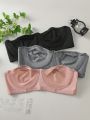 Plus Size 3pcs/Set Pure Color Bra With Steel Ring