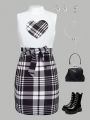 Girls' Love Heart Plaid Graphic Dress For Spring/Summer