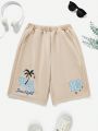 SHEIN Tween Boys' Coconut Tree & Letter Print Shorts