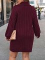 SHEIN Essnce Plus Turtleneck Lantern Sleeve Sweater Dress Without Belt