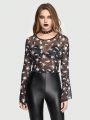 ROMWE Goth Women's Spider Print Mesh Top