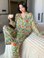 DAZY Women's Floral Printed Long Sleeve Pajamas Set With Long Pants