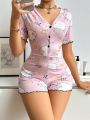 Cartoon Printed Short Sleeve Romper Pajamas