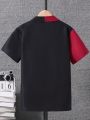 Teen Boy's Red & Black Color Block Letter Printed Short Sleeve Shirt