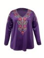 Plus Size Women's Paisley Printed Long Sleeve T-Shirt