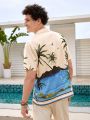 Manfinity Chillmode Men'S Coconut Tree Jacquard Casual Short Sleeve Shirt