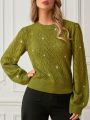 SHEIN Frenchy Rhinestone & Bead Decor Fabric Patched Long Sleeve Sweater