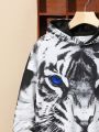 SHEIN Boys' Casual Loose Fit Knit Hoodie With Animal Printed Pattern, Youth