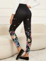 EMERY ROSE Women's Knitted Floral Pattern High Waist Leggings Pants