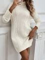 SHEIN LUNE Turtleneck Cable Knit Drop Shoulder Sweater Dress Without Belt