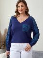 EMERY ROSE Women's Plus Size Sparkly Patchwork T-shirt