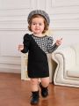 SHEIN Baby Girl Houndstooth Print Puff Sleeve Dress