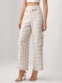 TSS Plaid Print Flap Pocket Crop Tweed Pants