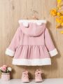 SHEIN Baby Girl 3D Ear Design Contrast Teddy Hooded Peplum Coat