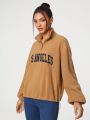 Vitoria Brayner Letter Embroidered Half Zip Fleece Sweatshirt With Zipper