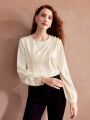 MOTF PREMIUM WOVEN WOMEN'S FOLDED PLEATED SOLID BLOUSE