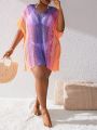 SHEIN Swim BohoFeel Plus Size Gradient Hollow Out Knit Cover Up