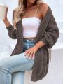 SHEIN LUNE Dual Pocket Cable Knit Drop Shoulder Duster Cardigan