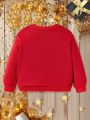 Baby Girls' Casual 2024 New Year Pattern Long Sleeve Round Neck Pullover Sweatshirt, Suitable For Autumn And Winter