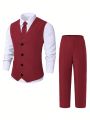 Teen Boys' British Style Suit Set With Vest, Casual Spring/Autumn Outfit For Elegant & Romantic Occasions