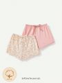 Cozy Cub Baby Girl Floral Print Decorated Bowknot Casual Shorts 2pcs/Set