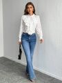 SHEIN Privé Ruffle Heart Embellished Collar Shirt