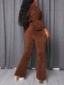 SHEIN Slayr 2pcs/set Casual Solid Color Furry 3d Ear Hoodie And Pants Outfit