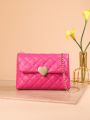 Neon Pink Quilted Detail Heart Decor Chain Flap Square Bag