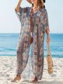 SHEIN Swim BohoFeel Ladies' Floral Printed Mesh Kimono Cardigan