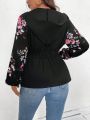 SHEIN LUNE Floral Printed Plus Size Women's Hooded Jacket