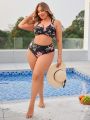 SHEIN Swim Classy Plus Size Floral Print Swimwear With Hollow Out Design