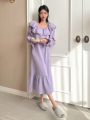 DAZY Ruffle Hem Patchwork Embroidery Lace Nightgown