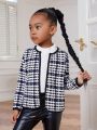 SHEIN Kids Cooltwn Little Girls' Autumn/winter Casual Knitted Long Sleeve Cardigan With Straight Shoulder