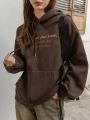 Dazy-Less Women'S Drop Shoulder Hoodie With Letter Printed And Drawstring